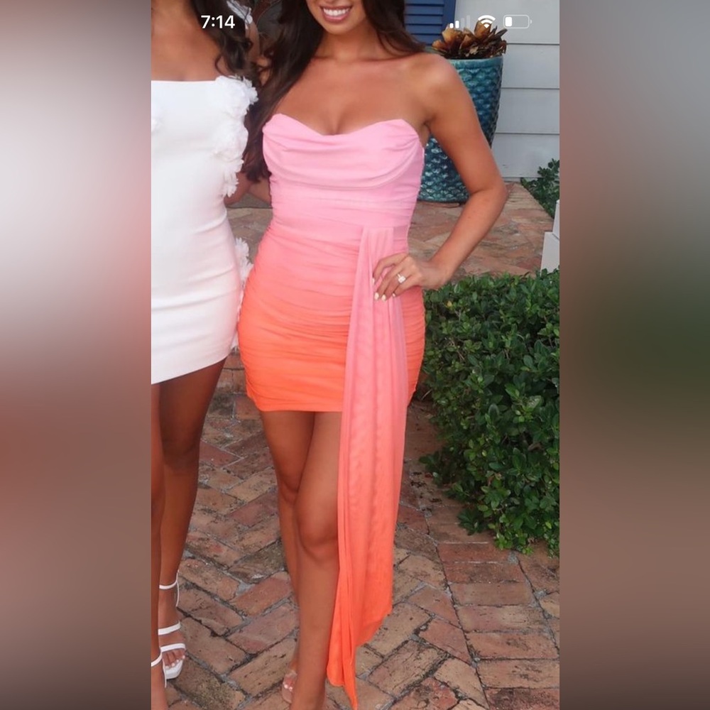 Hello Molly Pink and Orange Strapless Dress